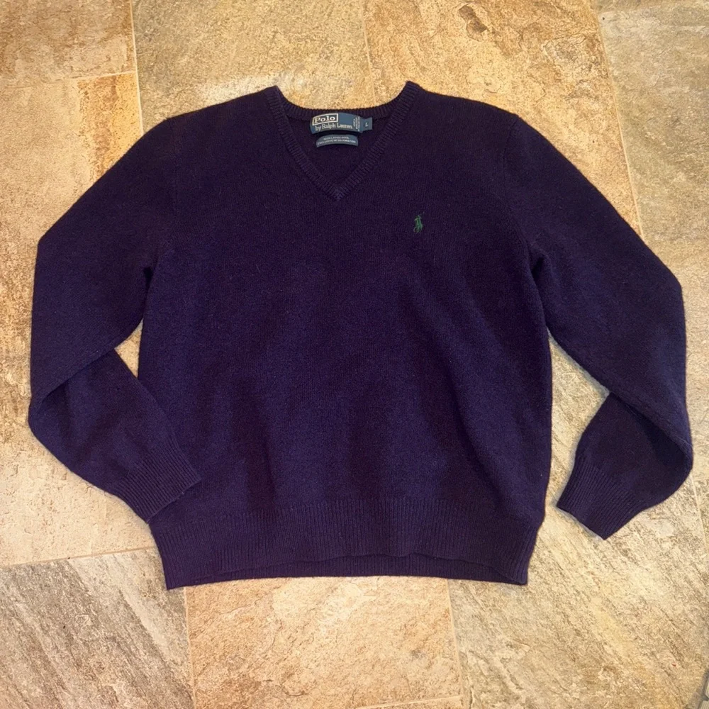 Vintage Polo by Ralph Lauren Lambswool V-Neck Sweater – Deep Eggplant Purple – L
